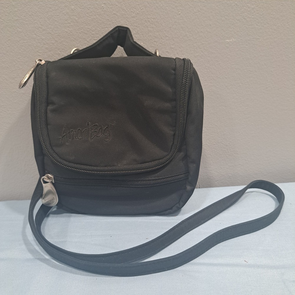 AmeriBag Black Microfiber Small Crossbody‎ Travel Bag Organizer Utility Gorpcore